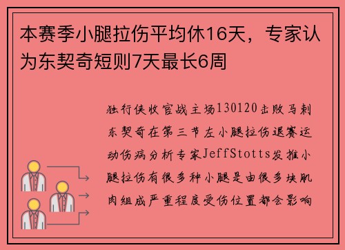 本赛季小腿拉伤平均休16天，专家认为东契奇短则7天最长6周